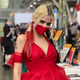 A Harley Quinn cosplayer.